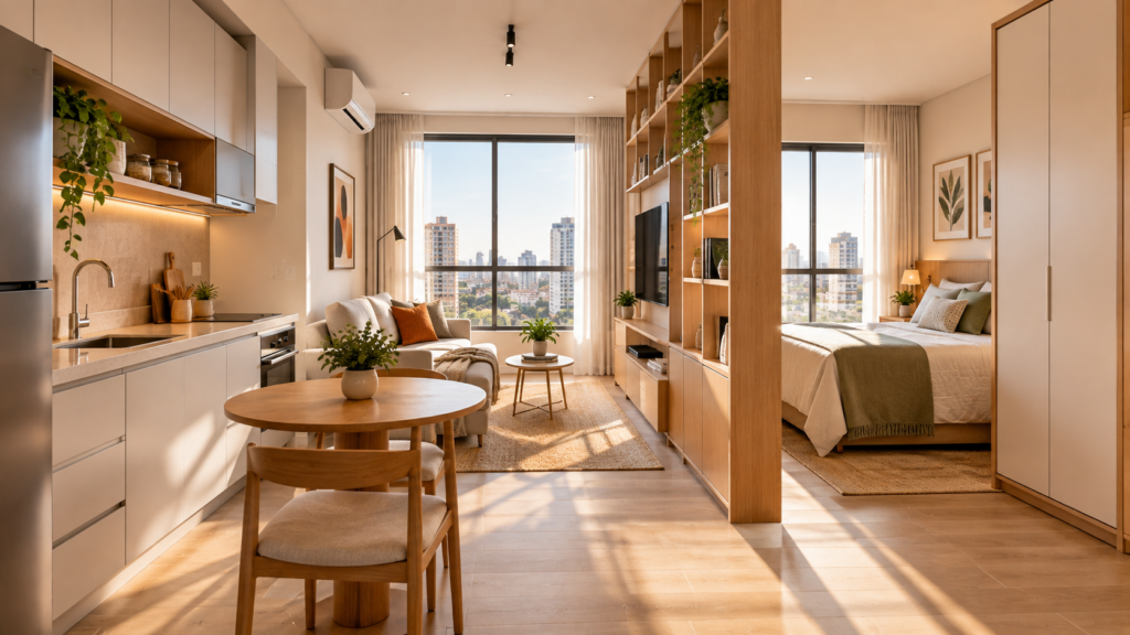 Apartamentos de 34 metros quadrados: praticidade ou redução da vida doméstica?